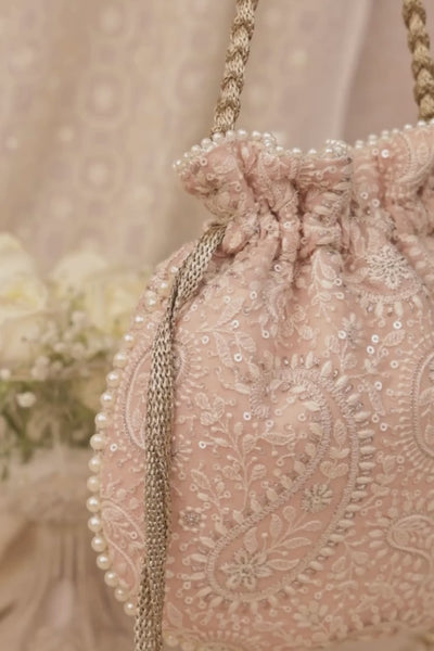 Rhea Threadwork Potli - Peach