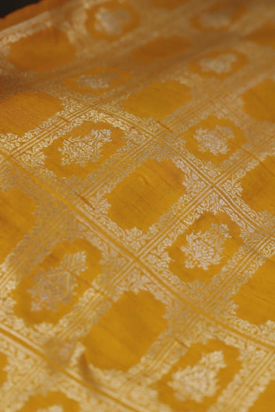 Ghazal Handloom Pure Raw Silk Gold Zari Brocade Banarasi Fabric - Mustard