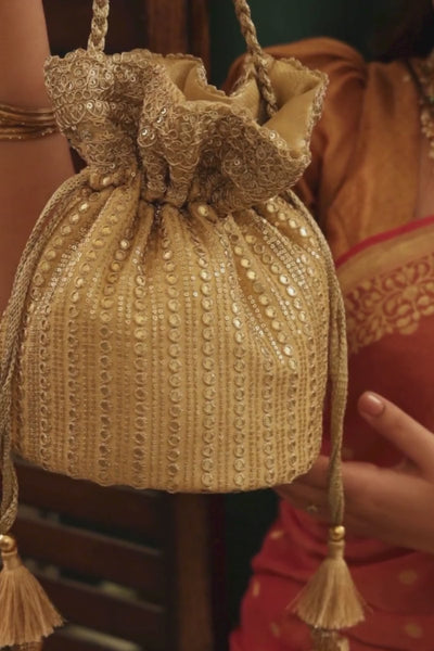 Yari Embroidered Base Potli - Gold