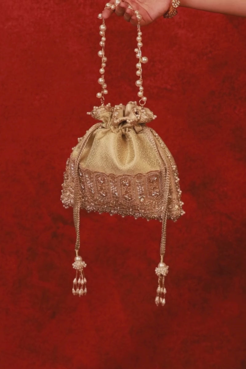 Geet Brocade Embellished Potli - Mint