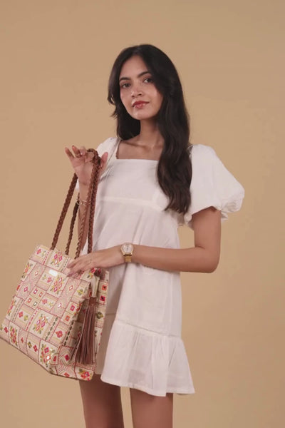 Ziana Embroidered Multicolor Box Tote Bag