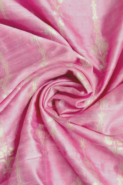 Alekha Handwoven Raw Silk Light Gold Zari Fabric - Pink