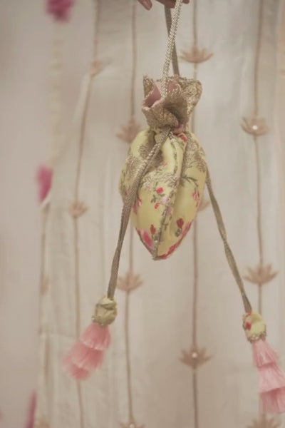 Reet Floral Embroidered Potli - Pastel Yellow