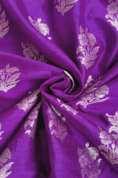 Hastkala Handwoven Raw Silk Silver Zari Fabric - Violet