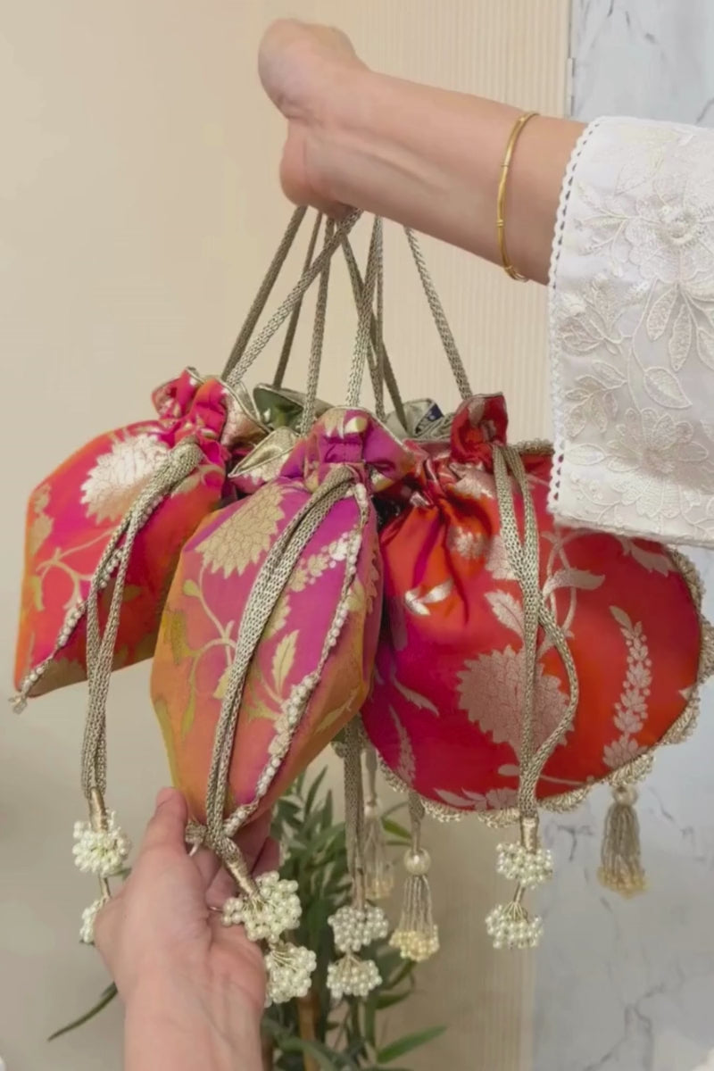 Satrangi Banarasi potli - Coral Pink