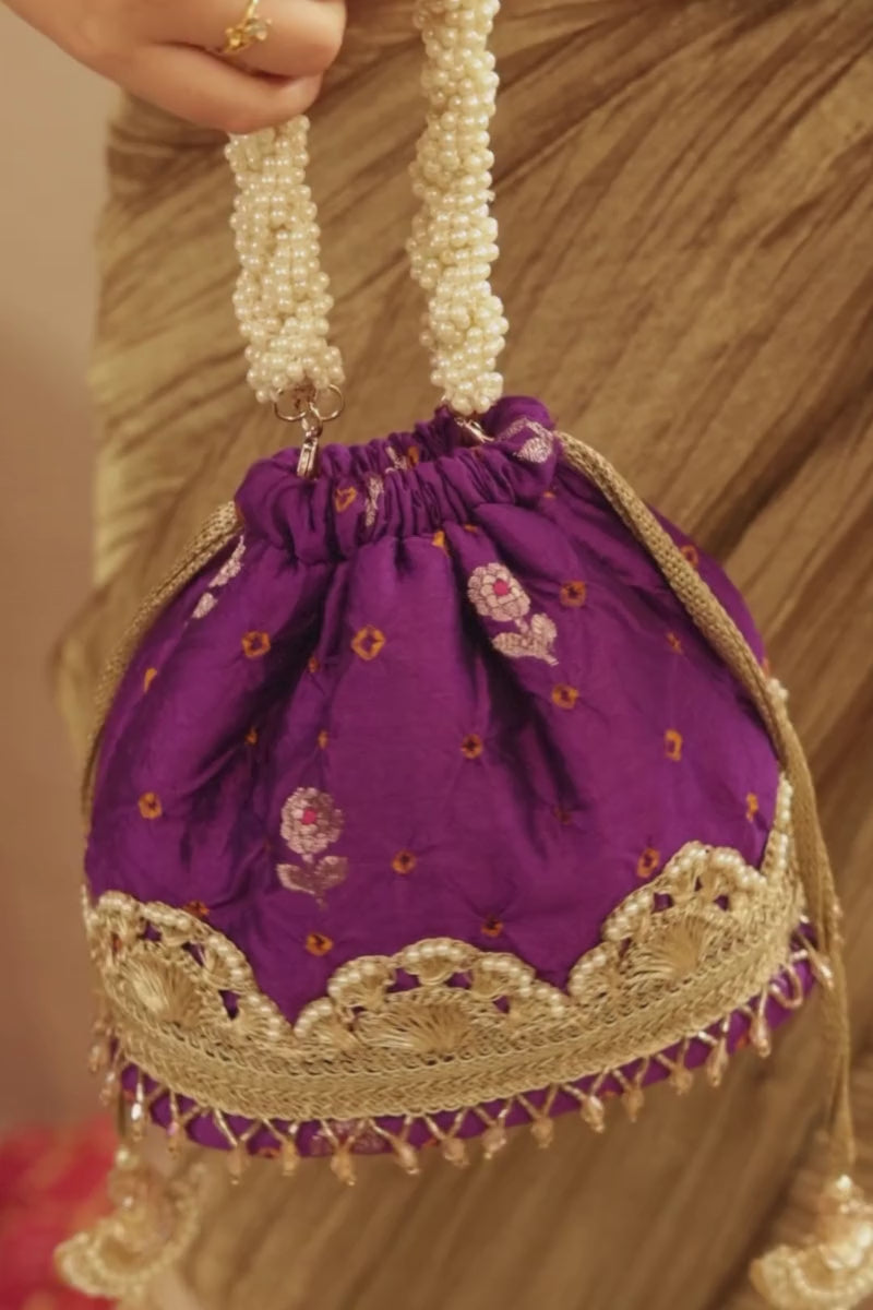 Rumani Bandhani Bucket Bag - Violet