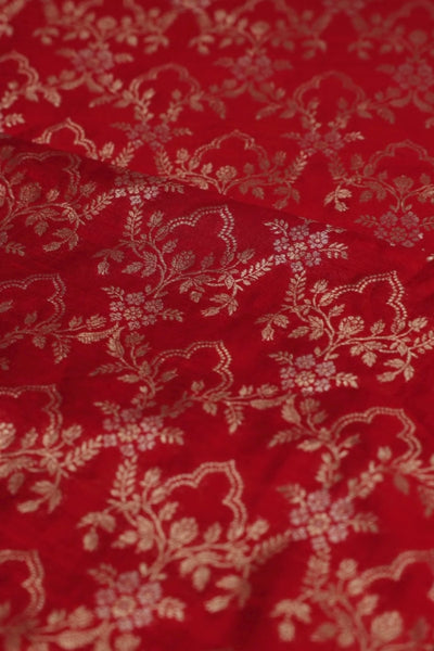 Maitri Handloom Raw Silk Gold Zari Fabric - Red