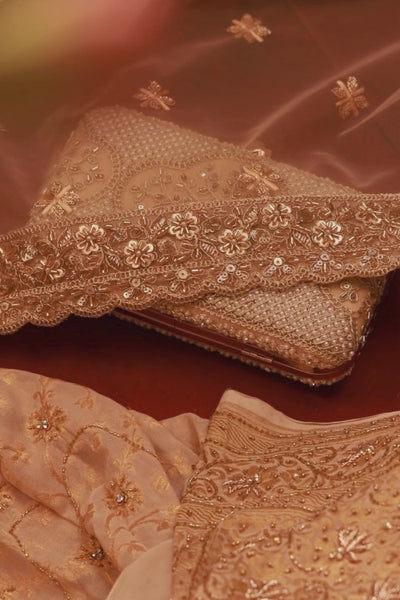 Sehra Pearl Embroidered Clutch - Beige
