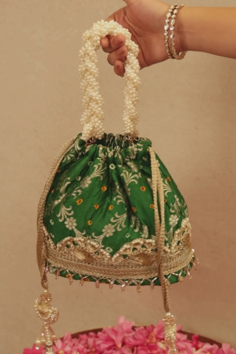 Rumani Bandhani Bucket Bag - Green