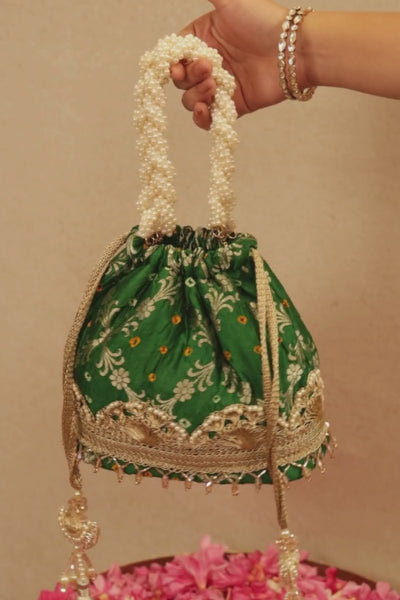 Rumani Bandhani Bucket Bag - Green