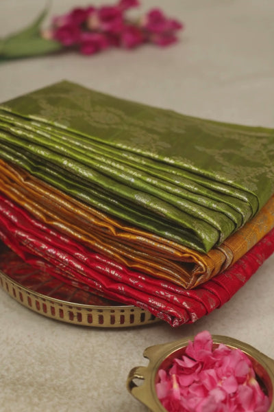 Ghazal Handloom Pure Raw Silk Gold Zari Brocade Banarasi Fabric - Mustard
