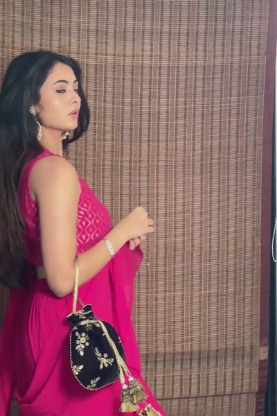 AMYRA Black Velvet Embroidered Potli bag