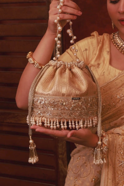 Vivaah Embellished Bucket Bag - Beige