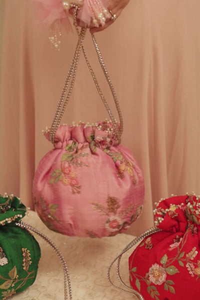Athena Embroidered Round Potli - Peach