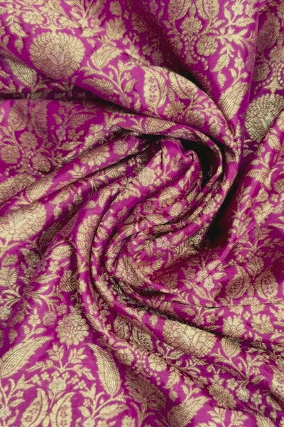 Varnavi Handwoven Raw Silk Gold Zari Fabric - Purple