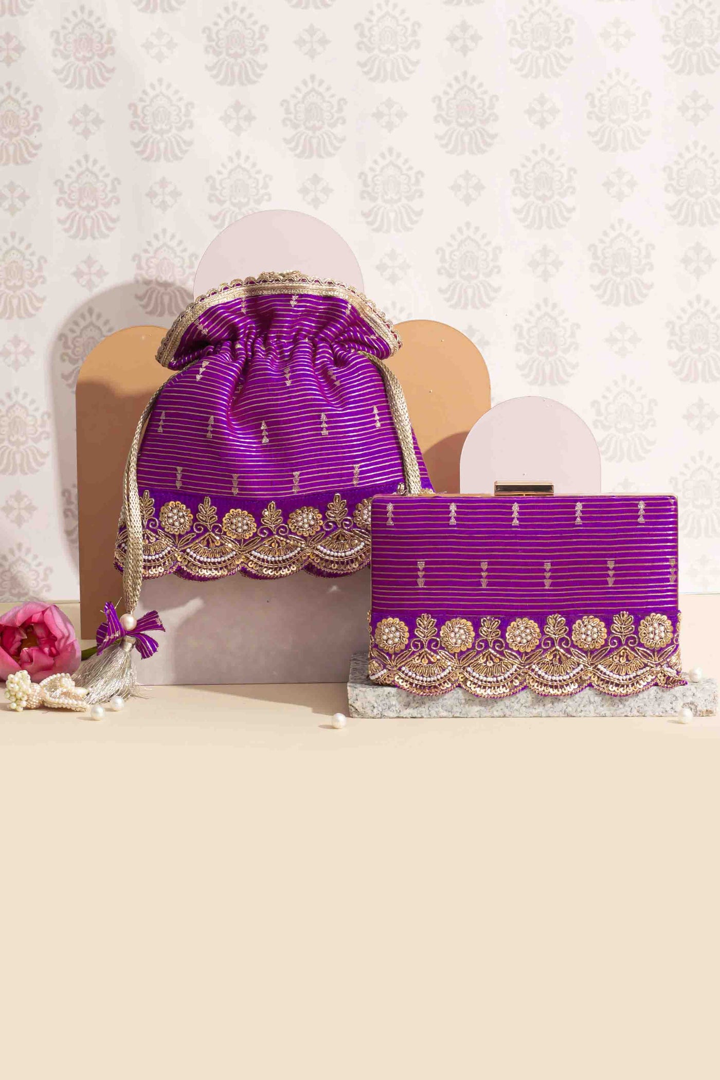 Tari silk box clutch - Purple