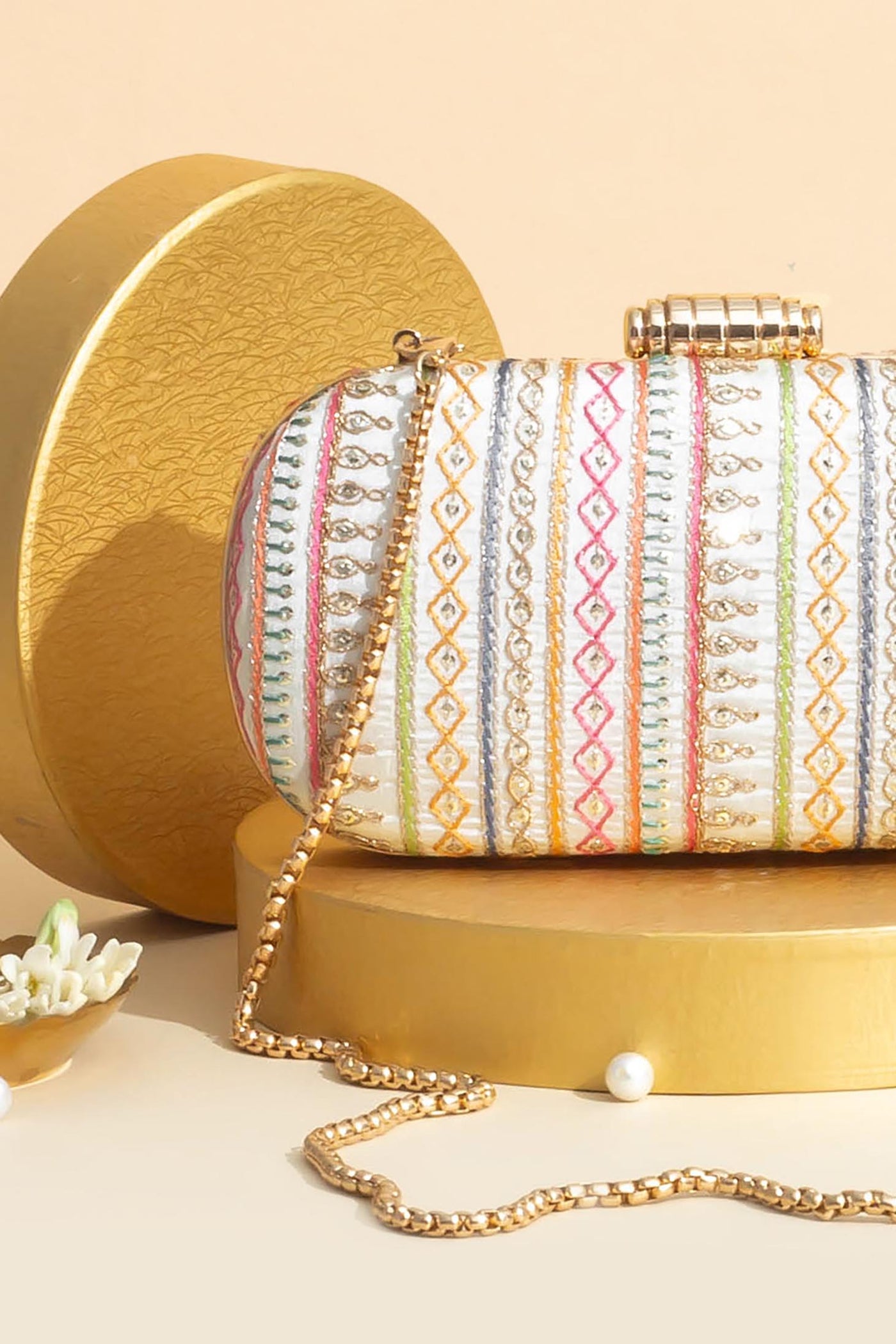 Raha Embroidered Capsule Clutch