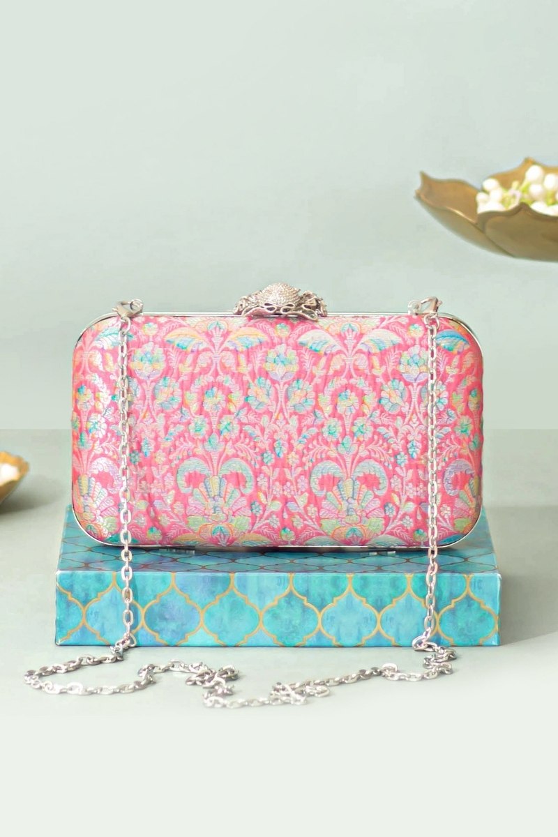 Ridhi Pure Banarasi Silk Box Clutch - Multicolor