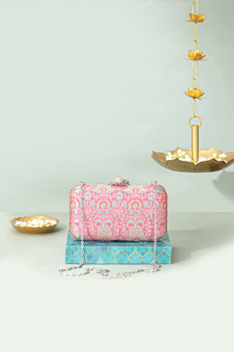 Ridhi Pure Banarasi Silk Box Clutch - Multicolor