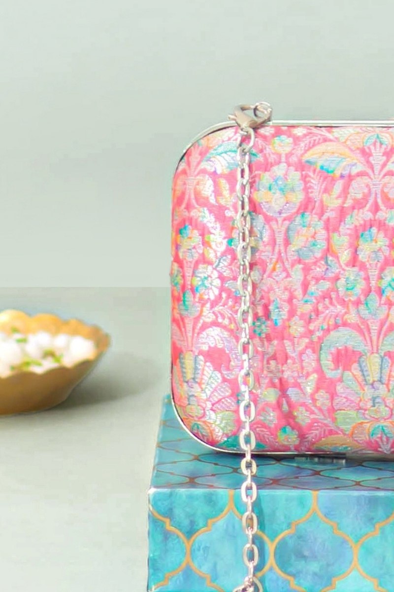Ridhi Pure Banarasi Silk Box Clutch - Multicolor