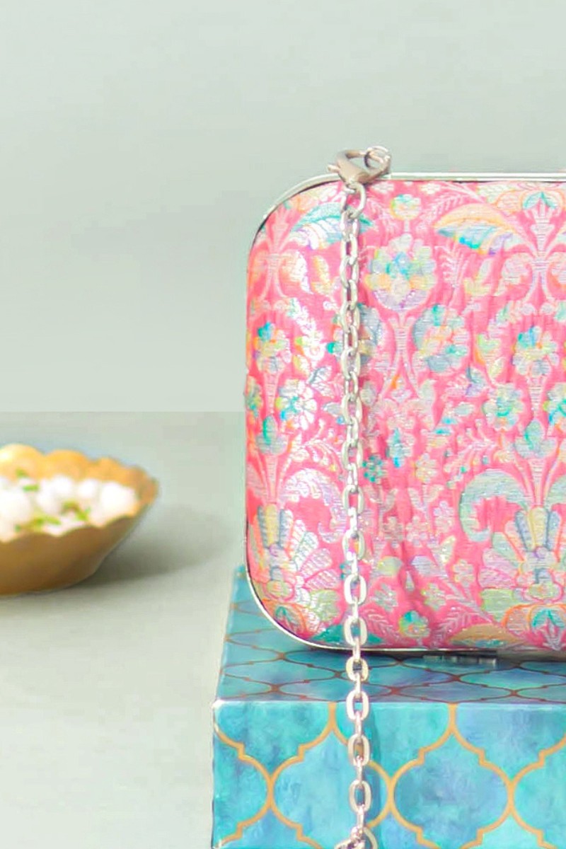 Ridhi Pure Banarasi Silk Box Clutch - Multicolor
