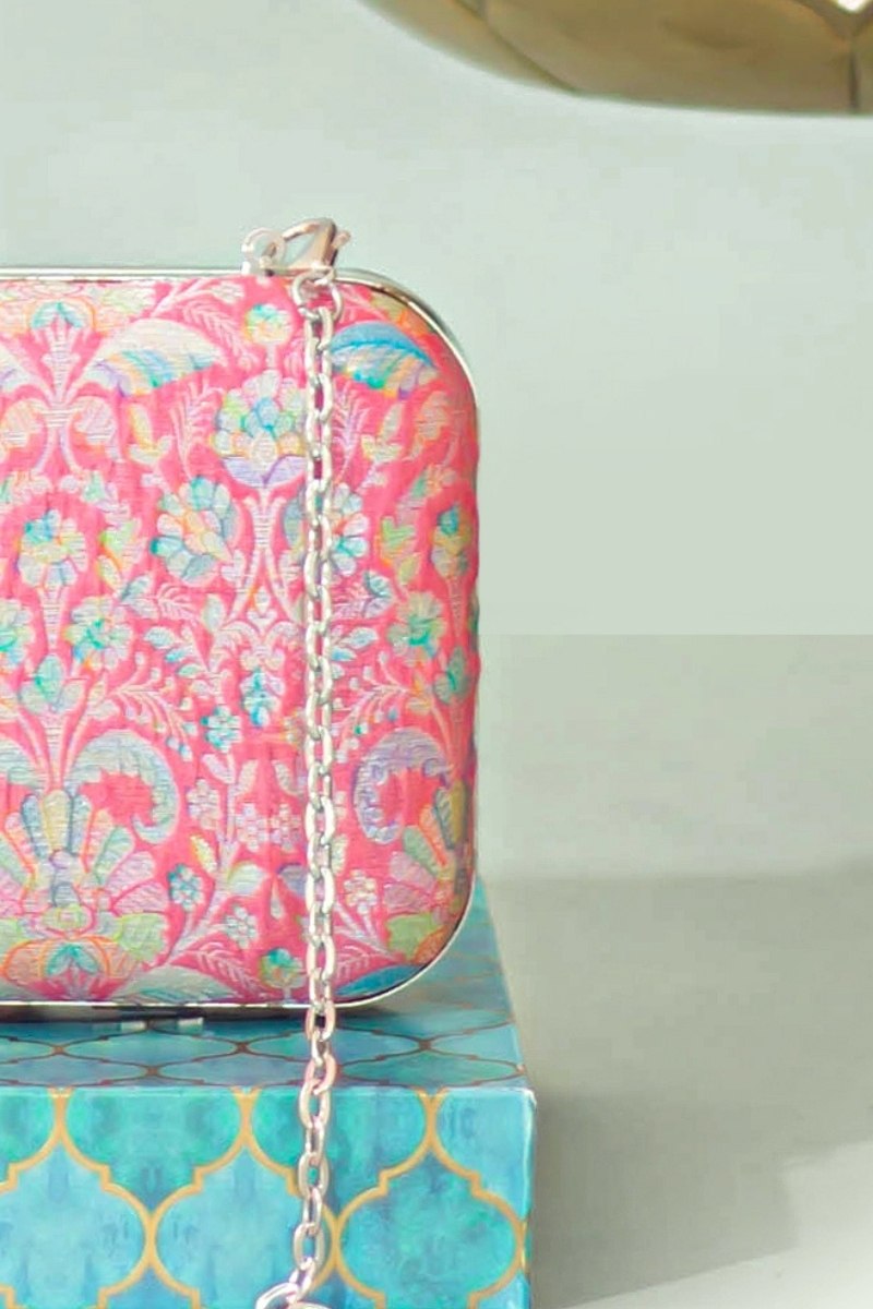 Ridhi Pure Banarasi Silk Box Clutch - Multicolor