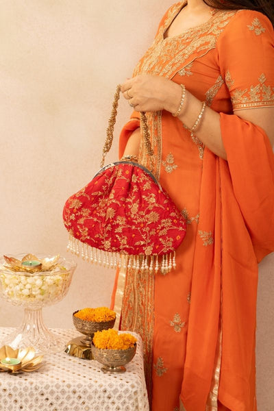 Saanvi Bandhani Vintage Purse - Red