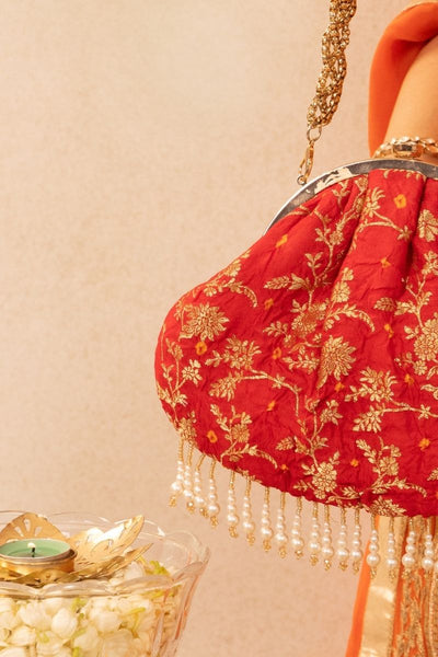 Saanvi Bandhani Vintage Purse - Red