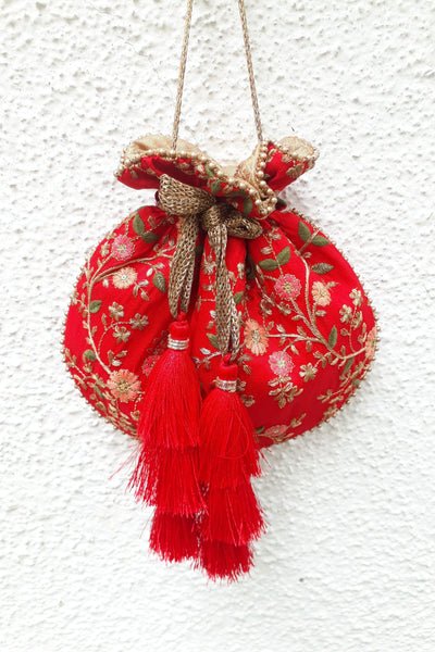 AMYRA Floral Creeper Red Potli bag