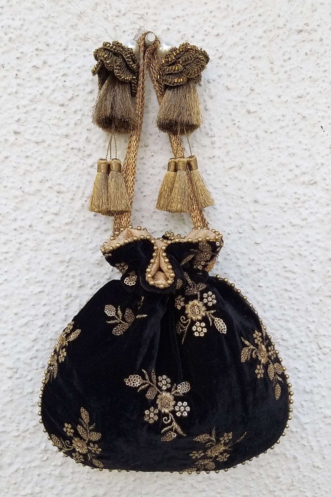 AMYRA Black Velvet Embroidered Potli bag