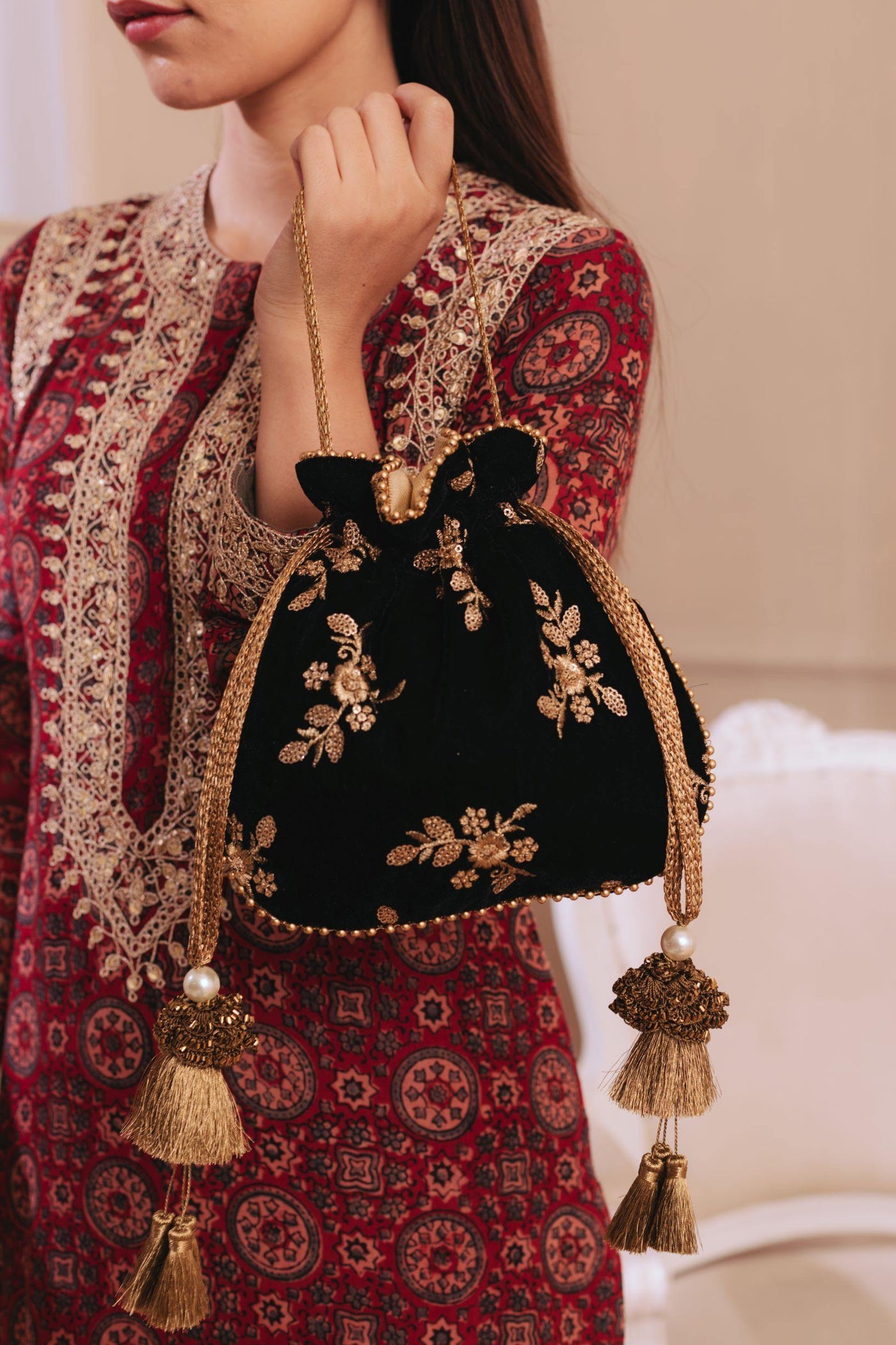 Buy Black Velvet Potli Bag Bags Online in India - The AMYRA Store