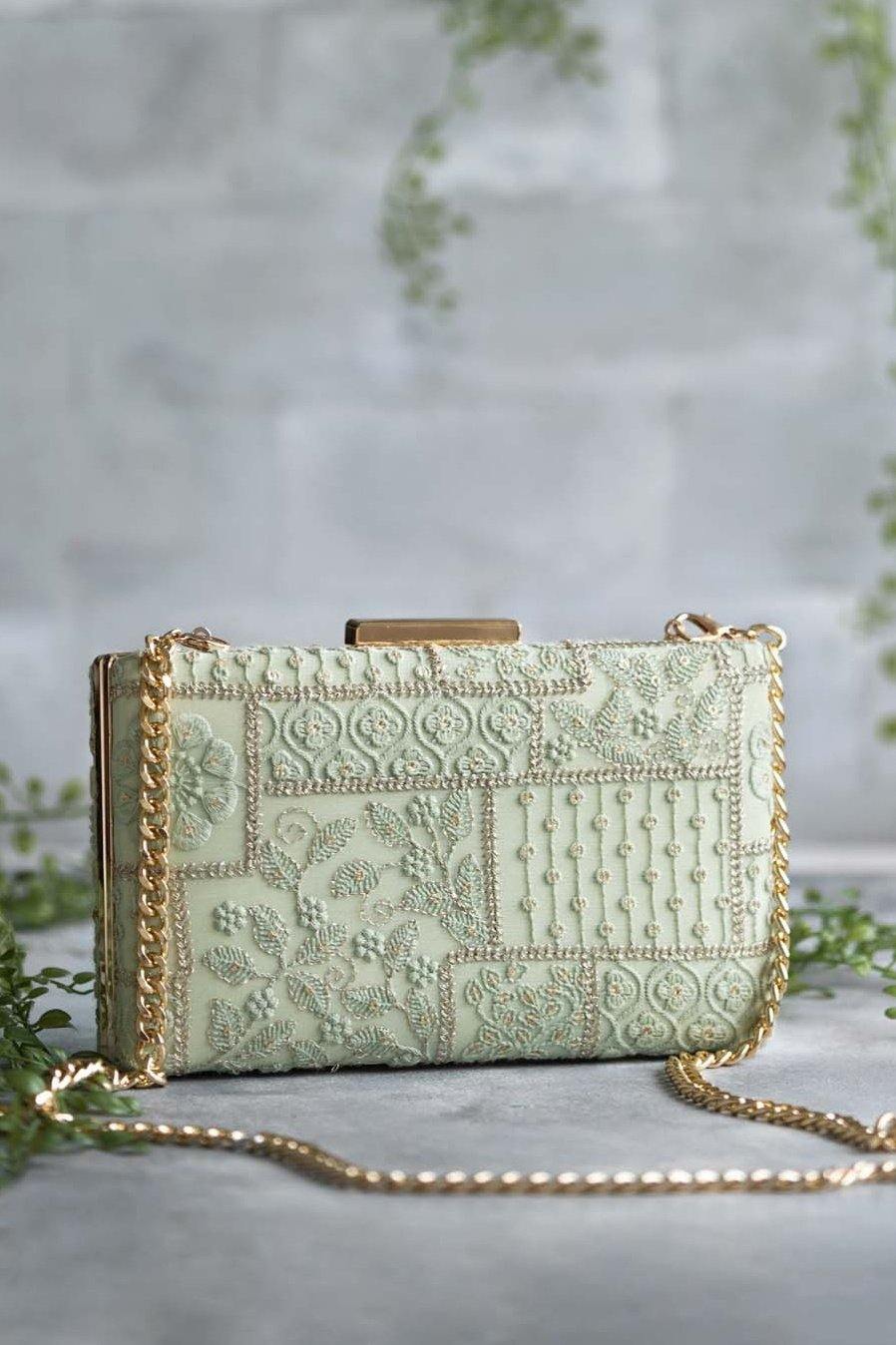 AMYRA Mosaic Luxe Embroidered Clutch - Green