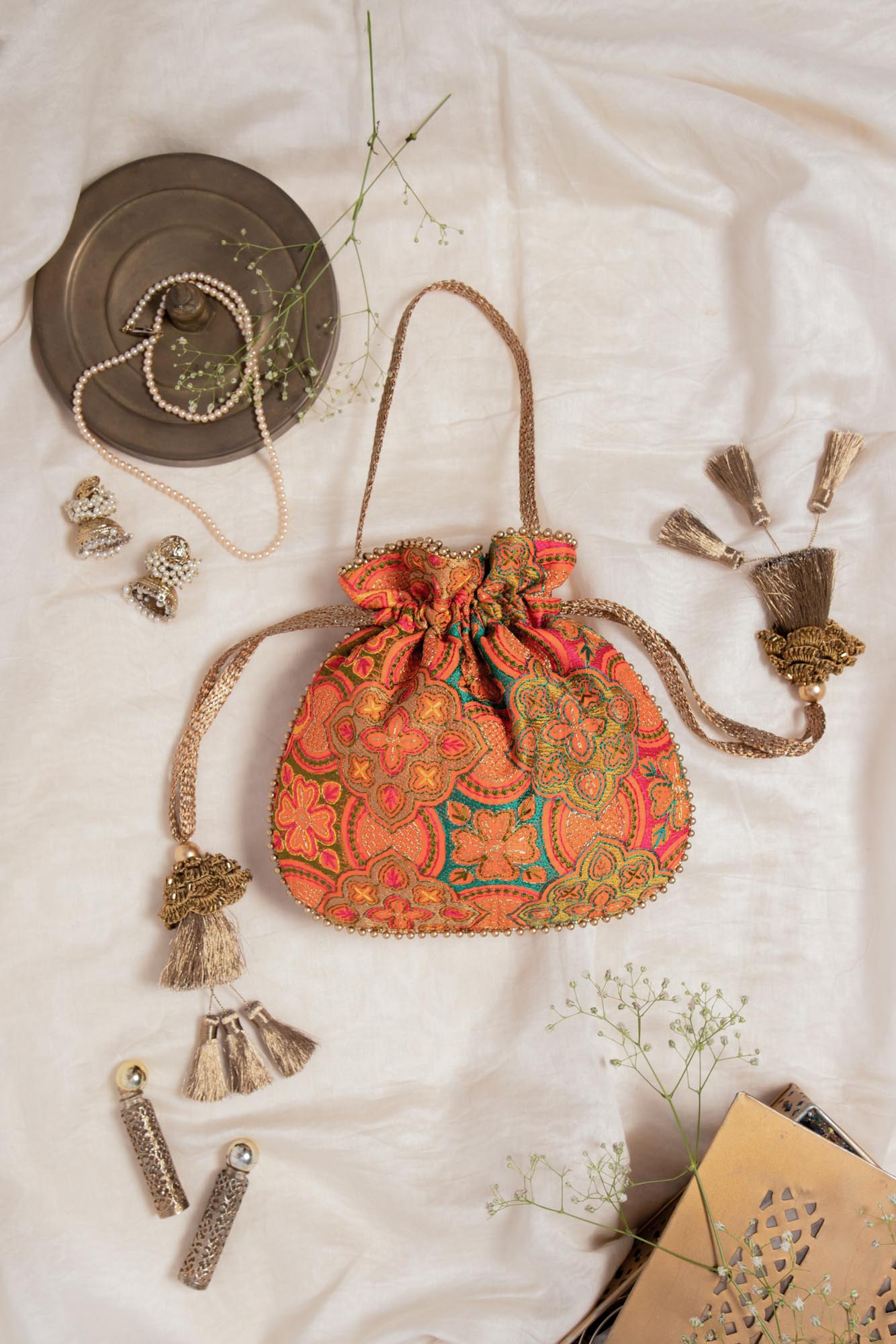 Amyra Amna Handcrafted Potli Bag | Beige, Poly Silk, Embroidered | Bag  pattern, Potli bags, Unique crochet