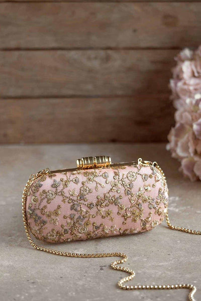 AMYRA Elan peach silk capsule clutch