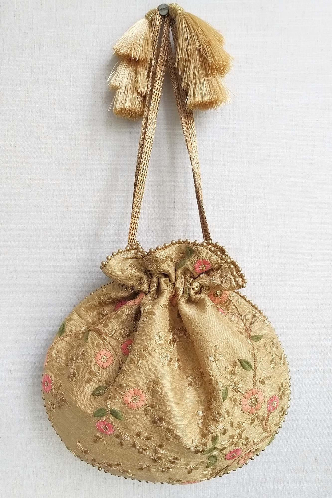 Floral Creeper Gold Potli Bag
