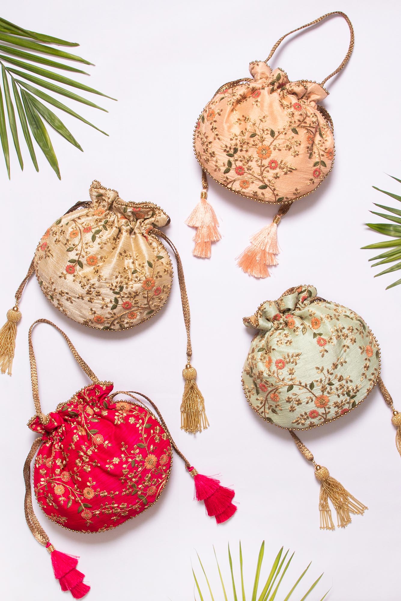 AMYRA Floral Creeper Red Potli bag