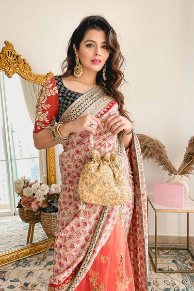 AMYRA Gold Floral Embroidered Potli bag