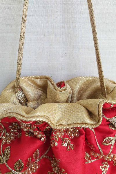 AMYRA Red Embroidered Pearl Potli bag