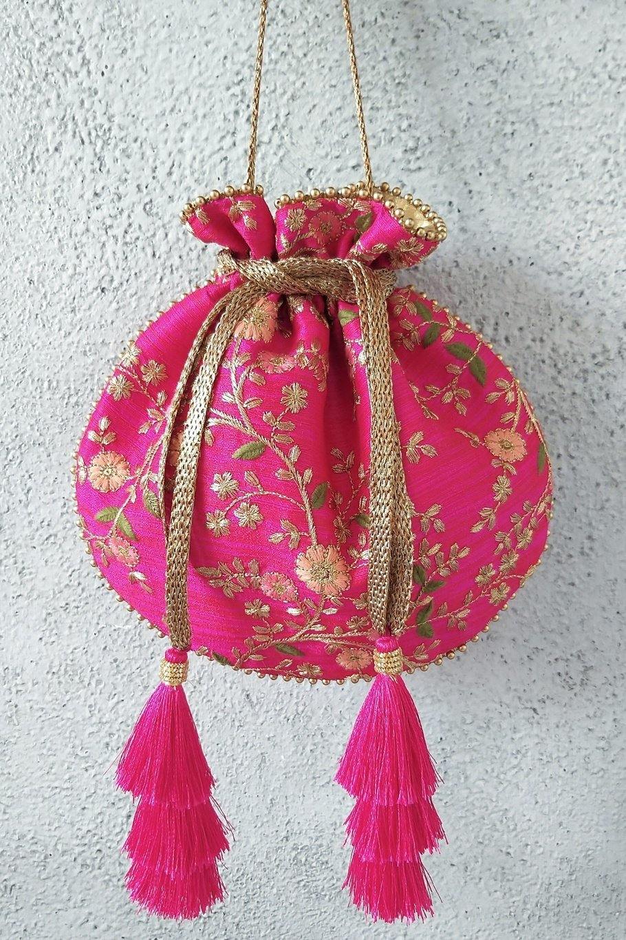 AMYRA Floral Creeper Pink Potli bag
