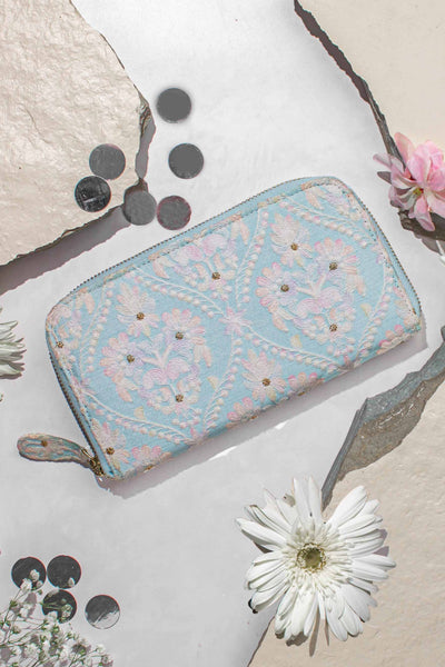 AMYRA Anaqat silk embroidered wallet - baby blue