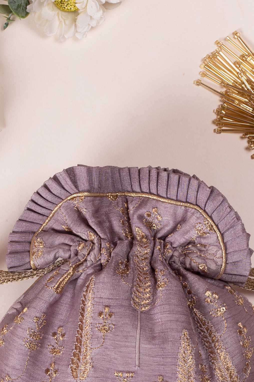 AMYRA Arbre Silk Embroidered Potli bag - wisteria