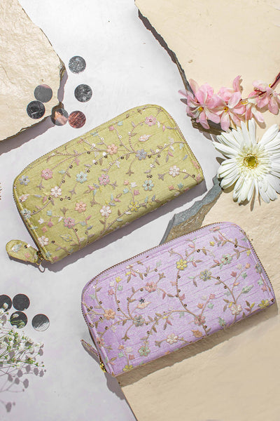 AMYRA Blossom silk embroidered wallet - purple