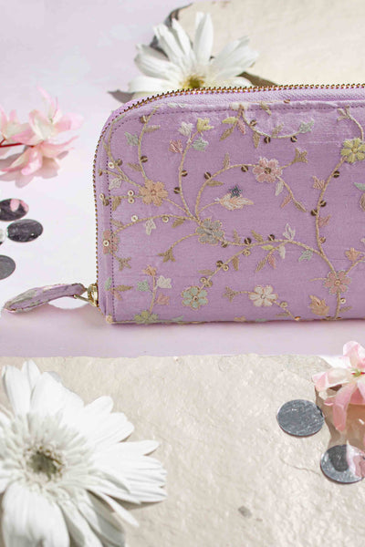 AMYRA Blossom silk embroidered wallet - purple