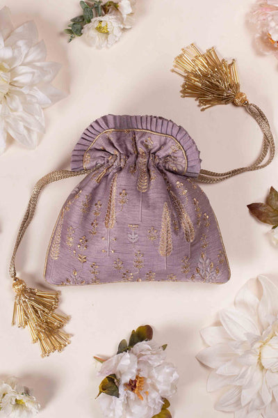 AMYRA Arbre Silk Embroidered Potli bag - wisteria