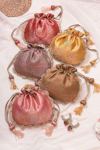 Amyra Kashi mustard pure banarasi silk potli