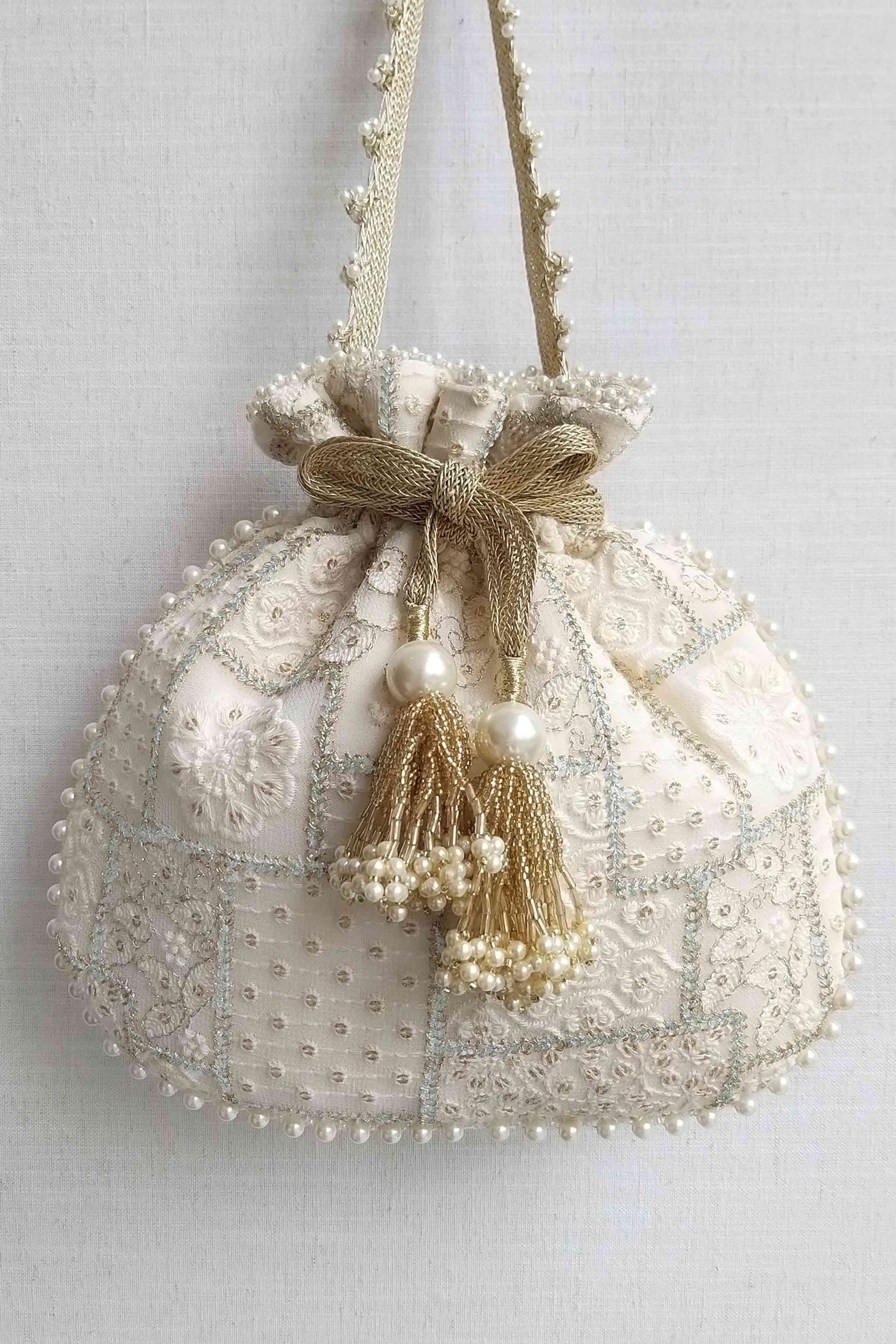 Mosaic Luxe Embroidered Potli bag - Off white