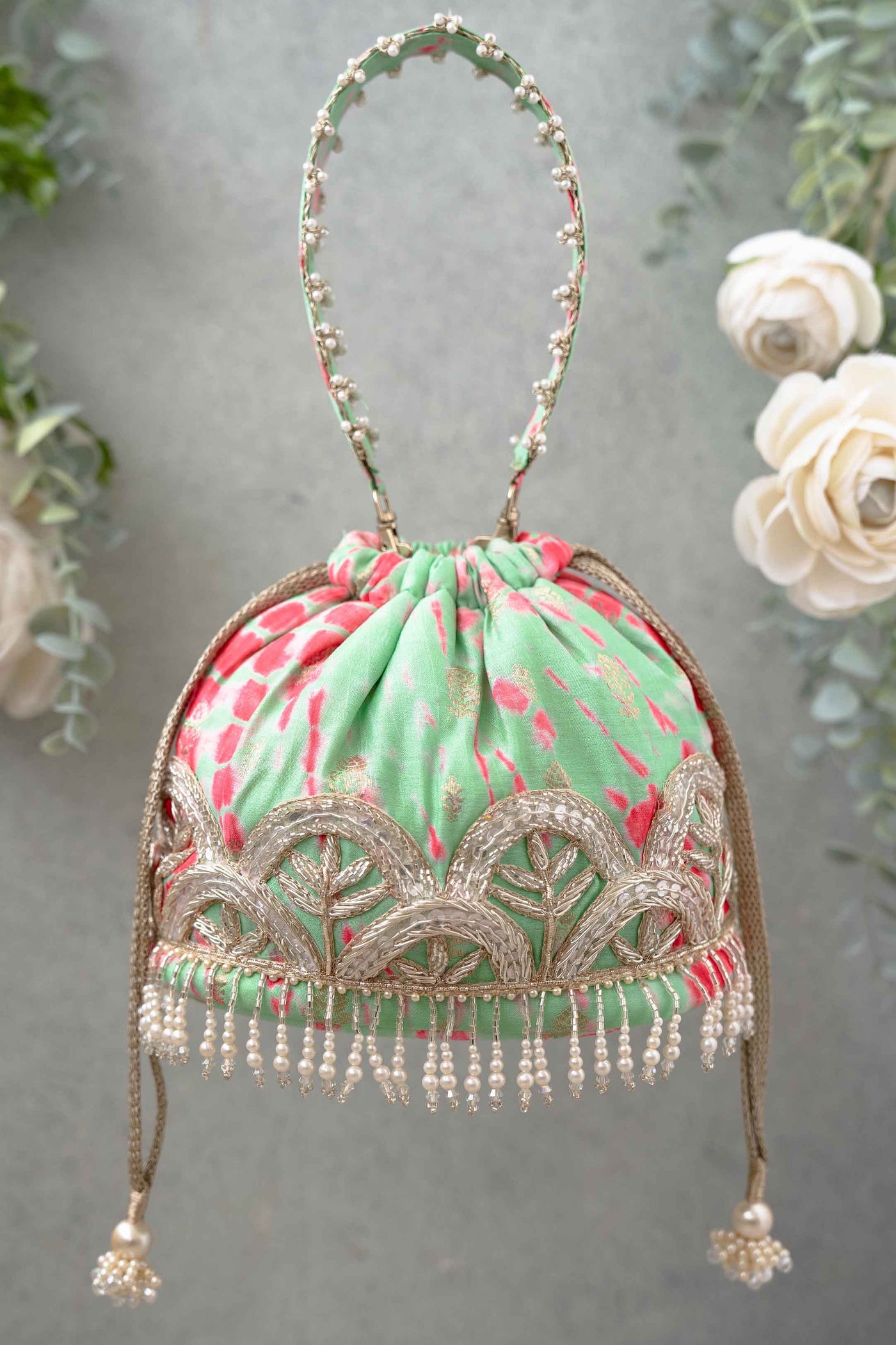 AMYRA Mint Shibori Bucket Bag