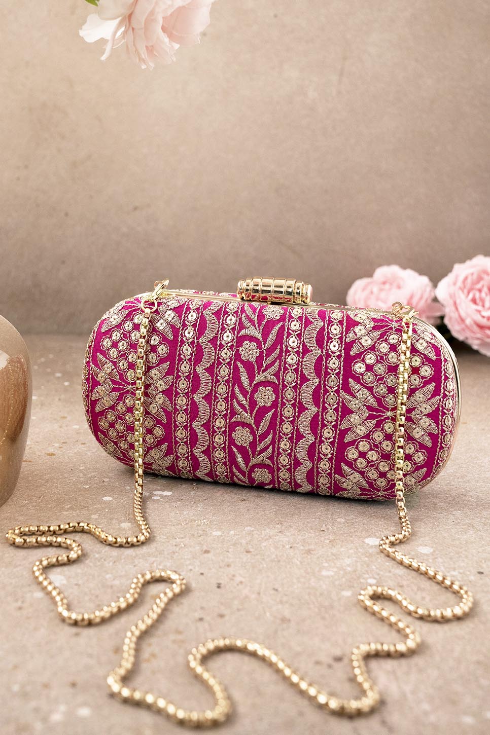 AMYRA Mirai Embroidered Clutch - Pink
