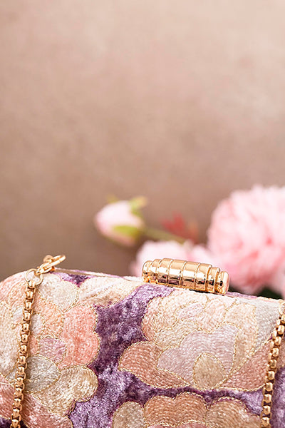 AMYRA Mrinal Velvet Embroidered Clutch - Purple