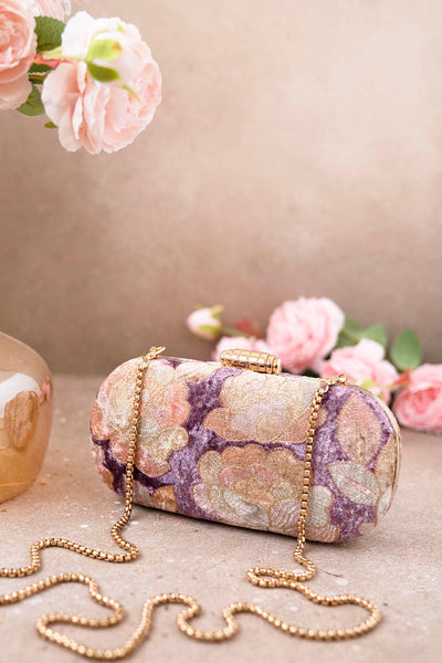 AMYRA Mrinal Velvet Embroidered Clutch - Purple
